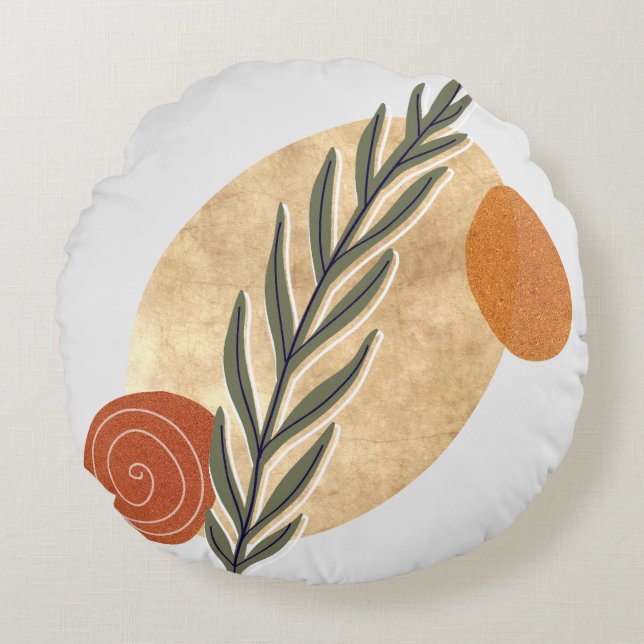 Green Stalk Boho Rond Kussen (Voorkant)