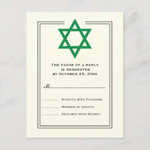 Green Star of David Bar Mitswa antwoordkaart RSVP Kaartje