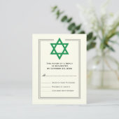 Green Star of David Bar Mitswa antwoordkaart RSVP Kaartje (Staand voorkant)