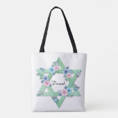 Green Star van David met pastelbloemen Canvas tas (Achterkant)