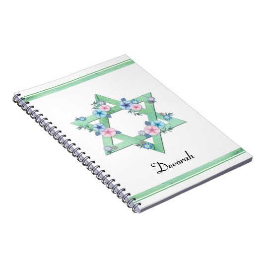Green Star van David met pastelbloemen tijdschrift Notitieboek (Rechterzijde)