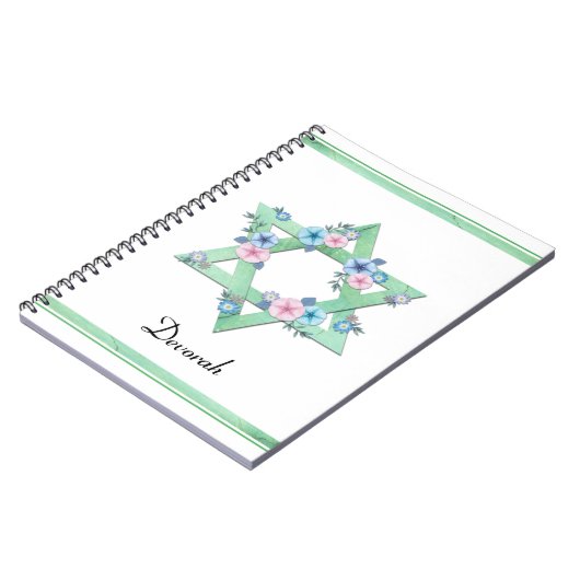 Green Star van David met pastelbloemen tijdschrift Notitieboek (Linkerzijde)