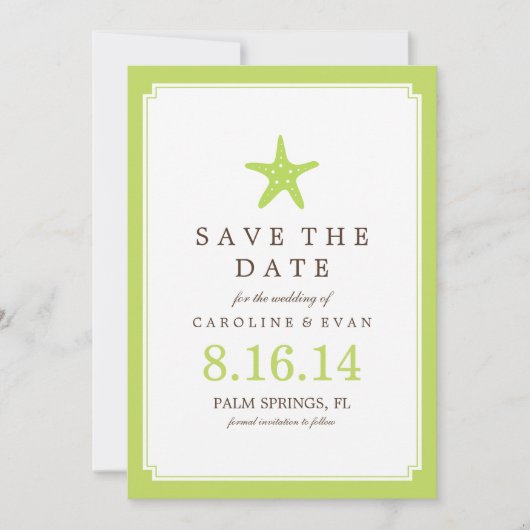 Green Starfish Wedding Save the Date (Voorkant)