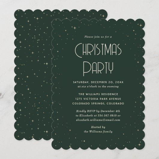 Green Starry Christmas Party Kaart (Voorkant / Achterkant)