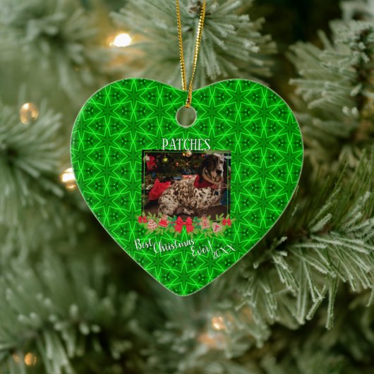 Green Stars Pattern Pet Foto van beste kerst ooit Keramisch Ornament (Boom)