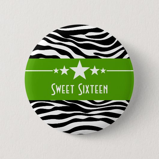 Green Stars Zebra Print Sweet 16 Button (Voorkant)