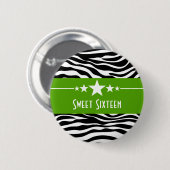 Green Stars Zebra Print Sweet 16 Button (Voorkant /achterkant)