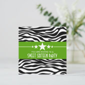 Green Stars Zebra Print Sweet 16 Invite Kaart (Staand voorkant)