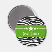 Green Stars Zebra Print Sweet 16 Magnet (Voorkant / Achterkant)