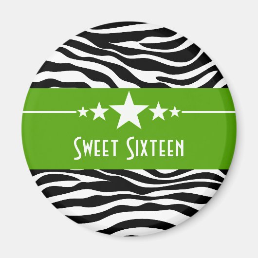 Green Stars Zebra Print Sweet 16 Magnet (Voorkant)