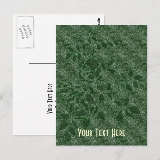 Green Stencil Rosebud Floral Briefkaart (Voorkant / Achterkant)