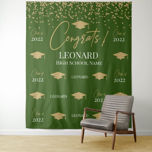 Green Step and repeat Graduation Backdrop banner Wandkleed (In situ)