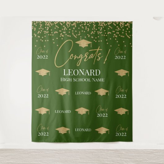 Green Step and repeat Graduation Backdrop banner Wandkleed (Voorkant)