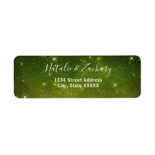 Green Sterrennacht Celestial Wedding Address Etiket (Voorkant)