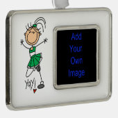 Green Stick Figuur Cheerleader Verzilverd Omlijst Ornament (Rechts)
