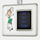 Green Stick Figuur Cheerleader Verzilverd Omlijst Ornament (Links)