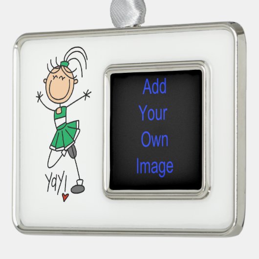 Green Stick Figuur Cheerleader Verzilverd Omlijst Ornament (Links)