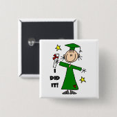 Green Stick Figuur Girl Afstuderen Vierkante Button 5,1 Cm (Voorkant /achterkant)