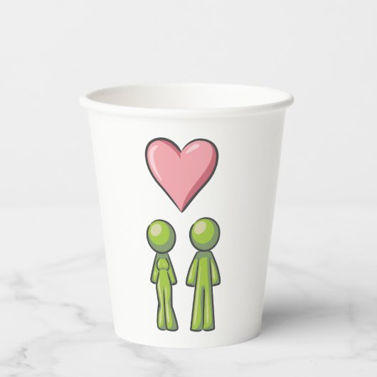 Green Stick Figuur Paar Roze Hart Liefde Papieren Bekers (Voorkant)