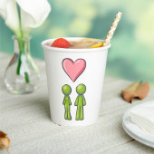 Green Stick Figuur Paar Roze Hart Liefde Papieren Bekers