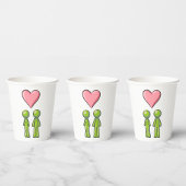Green Stick Figuur Paar Roze Hart Liefde Papieren Bekers