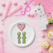 Green Stick Figuur Paar Roze Hart Liefde Papieren Bordje (Feest)