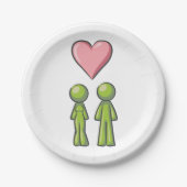 Green Stick Figuur Paar Roze Hart Liefde Papieren Bordje (Voorkant)