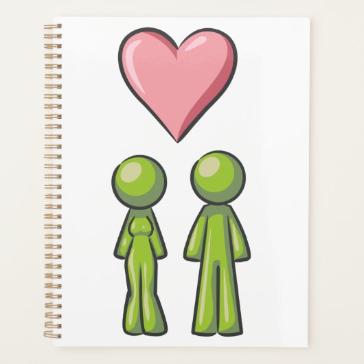 Green Stick Figuur Paar Roze Hart Liefde Planner (Voorkant)