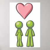 Green Stick Figuur Paar Roze Hart Liefde Poster (Voorkant)