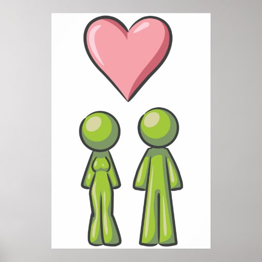 Green Stick Figuur Paar Roze Hart Liefde Poster (Voorkant)