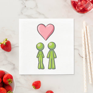 Green Stick Figuur Paar Roze Hart Liefde Servet