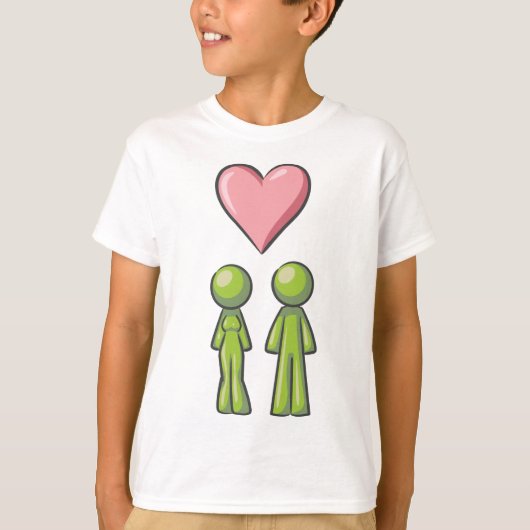 Green Stick Figuur Paar Roze Hart Liefde T-shirt (Voorkant)