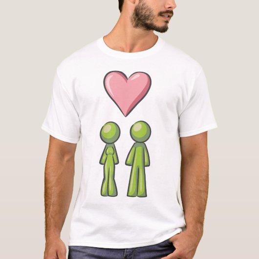 Green Stick Figuur Paar Roze Hart Liefde T-shirt (Voorkant)
