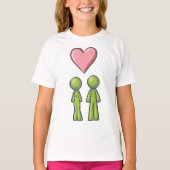 Green Stick Figuur Paar Roze Hart Liefde T-shirt (Voorkant)