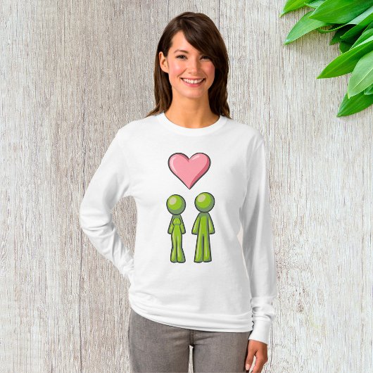 Green Stick Figuur Paar Roze Hart Liefde T-shirt
