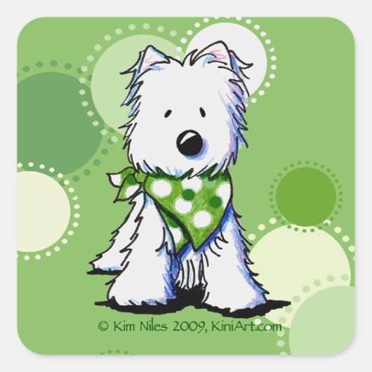 Green Stippen Westie Dog Vierkante Sticker (Voorkant)