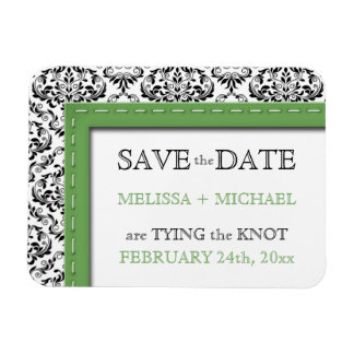 Green Stitched Damask flat Save the Date Magnet Magneet