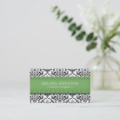 Green Stitched Damask Interior Designer Visitekaartje (Staand voorkant)