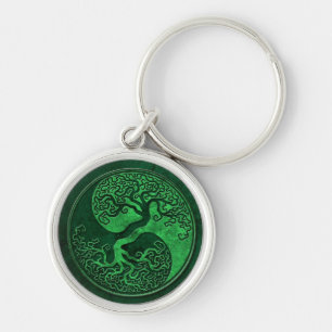 Green Stone Yin Yang Tree Sleutelhanger