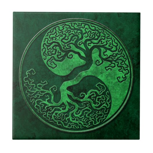 Green Stone Yin Yang Tree Tegeltje (Voorkant)