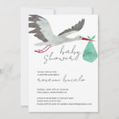 Green Stork Baby shower Invitation Kaart (Voorkant)