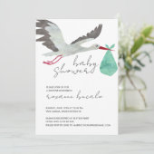 Green Stork Baby shower Invitation Kaart (Staand voorkant)