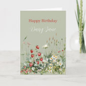Green Strawberries Daisy Flowers Birthday Kaart (Voorkant)