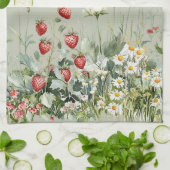 Green Strawberries Daisy Flowers Theedoek (Gevouwen)
