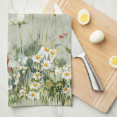 Green Strawberries Daisy Flowers Theedoek (Quarter Fold)