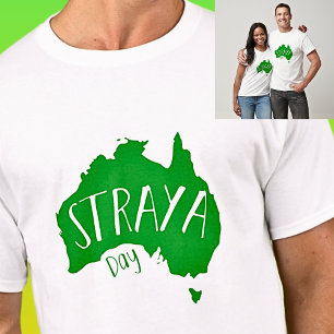 Green STRAYA Kaart voor Australia Day on Light T-shirt