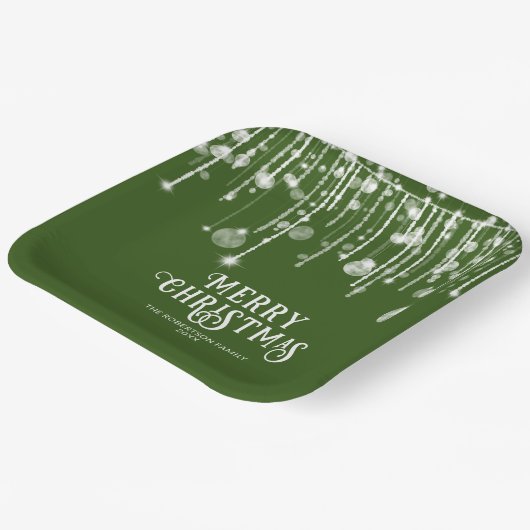 Green String Lights Kerstfeest Papieren Bordje (Gebogen)
