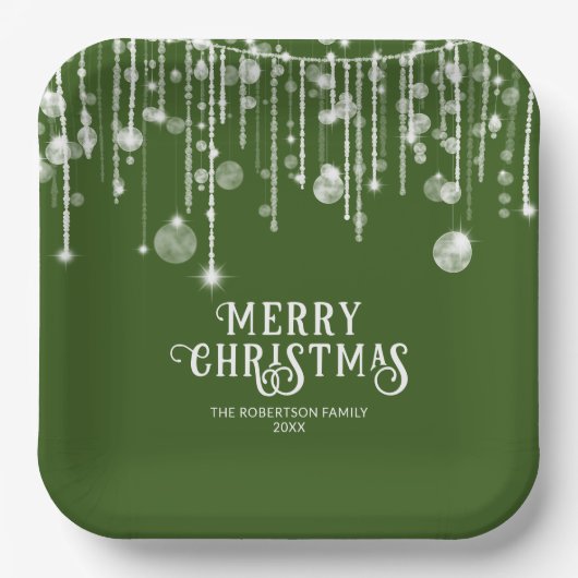 Green String Lights Kerstfeest Papieren Bordje (Voorkant)