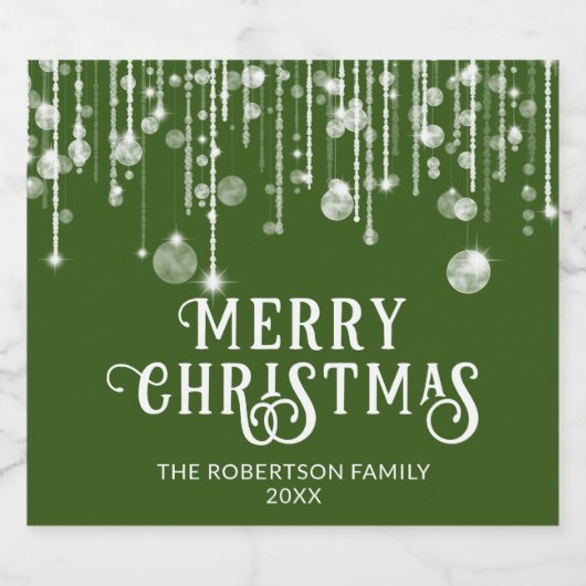 Green String Lights Kerstfeest Sparkling Wijnetiket (Enkel label)