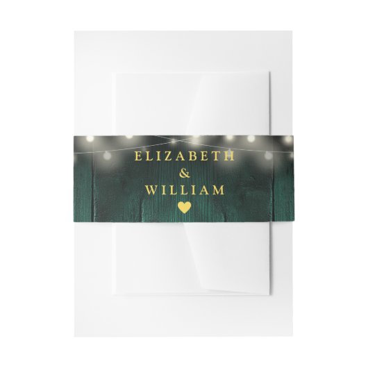 Green String Lights Rustiek Hout Boho Schuur Huwel Uitnodigingen Wikkel (Voorkant Voorbeeld)